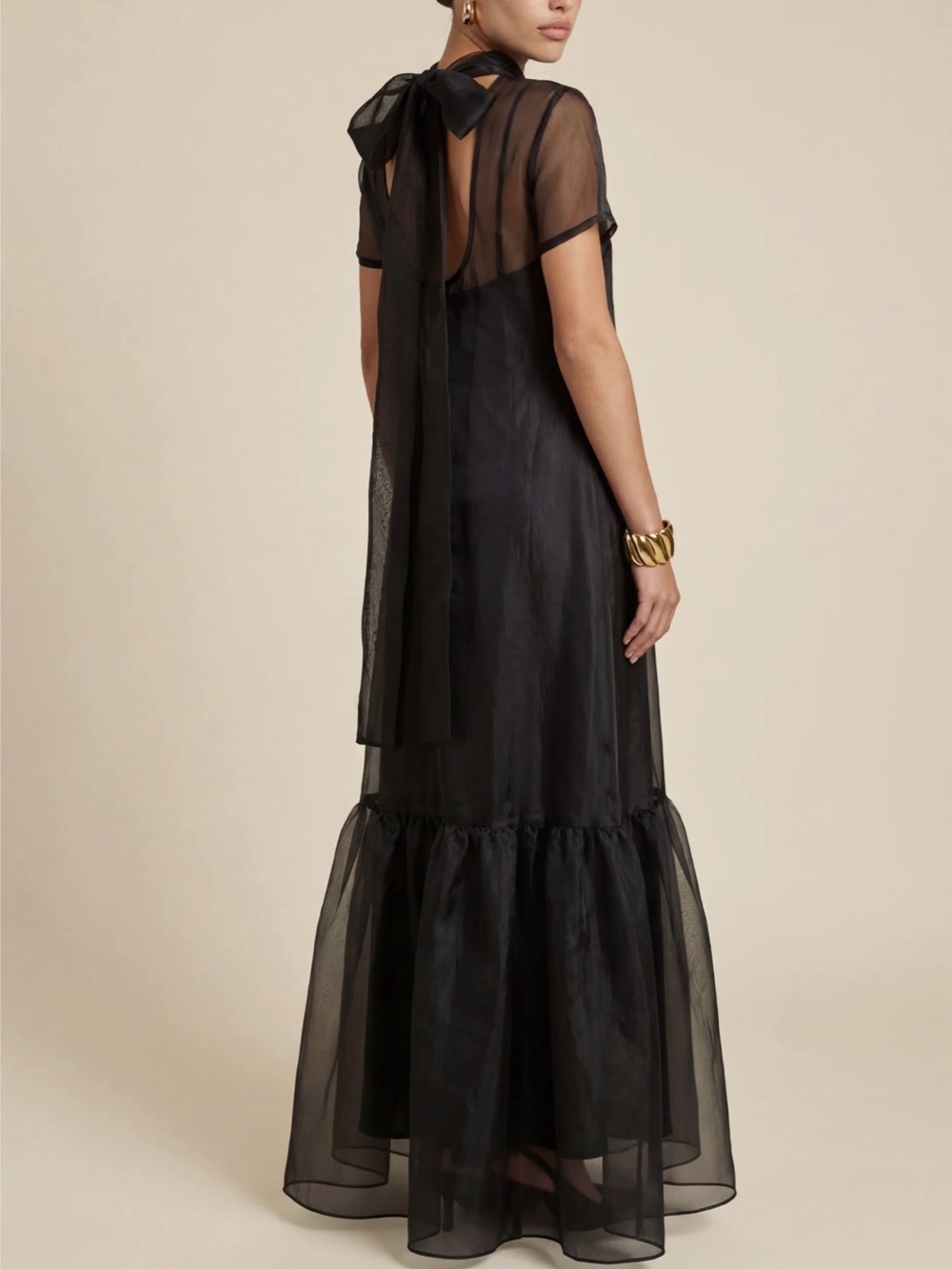 Chiffon Sheer Overlay Maxi Dress in Black - Picture 2 of 5
